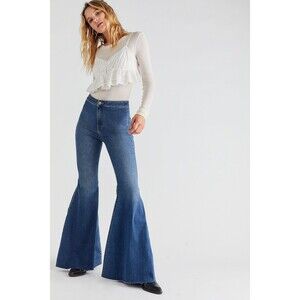 We The Free People Womens Just Float On Flare Jeans High Rise Blue Wash Size 25